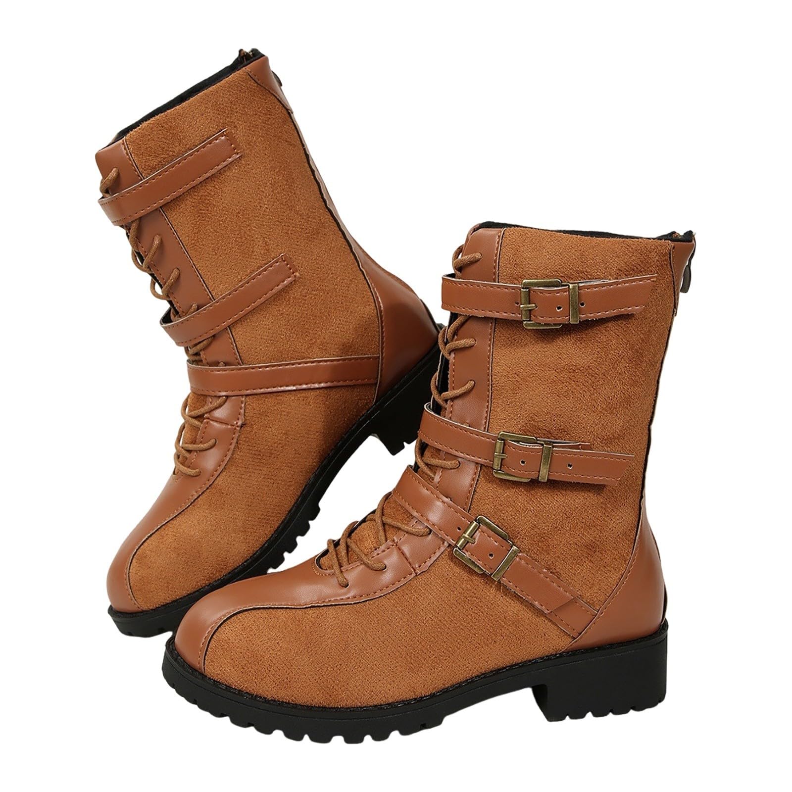 Stivali da cowboy da donna con plateau regolabile, in pelle, marrone