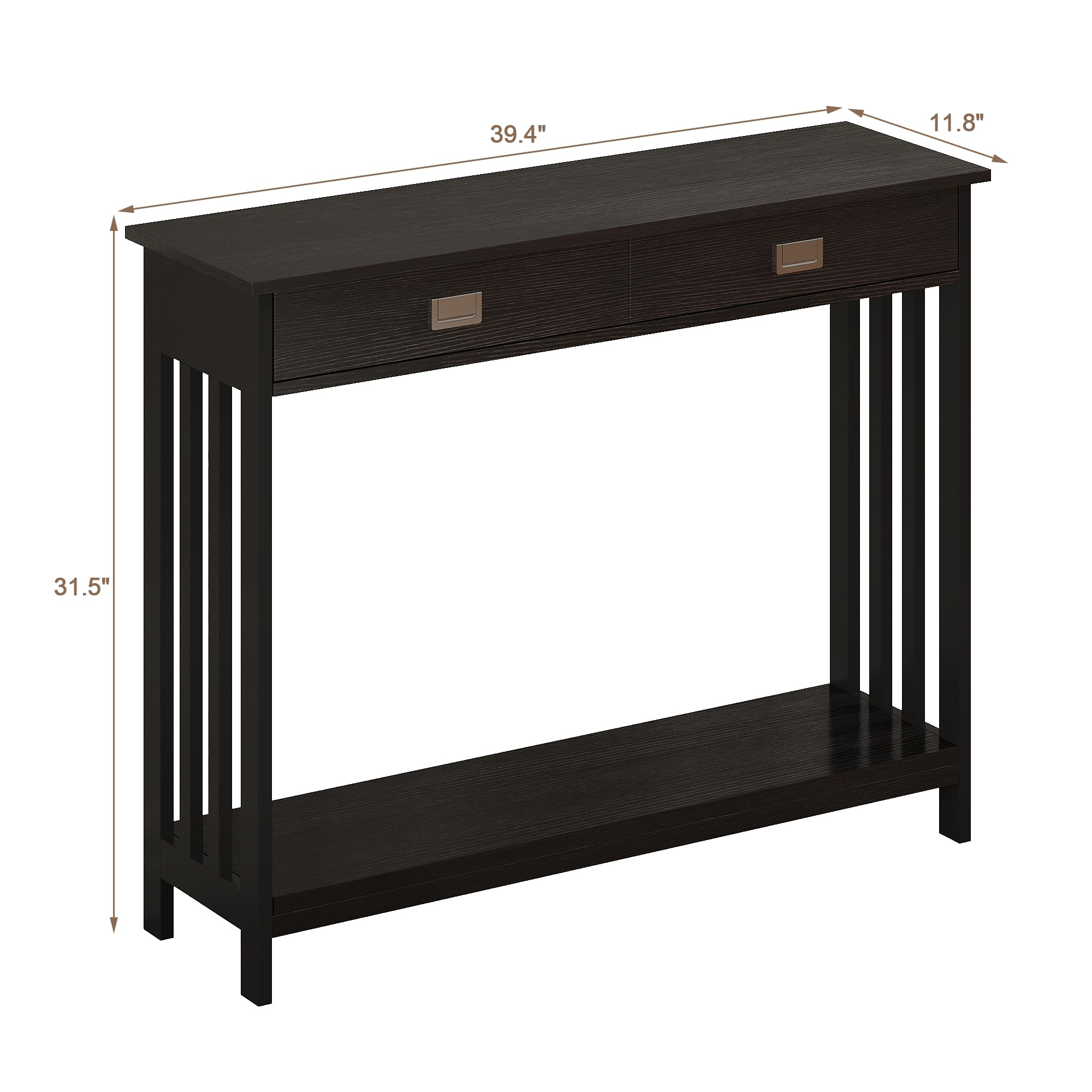 Mesa de entrada negra con cajón, mesa consola estrecha, mesa de sofá con estante de almacenamiento para entrada, sala de estar y pasillo 3
