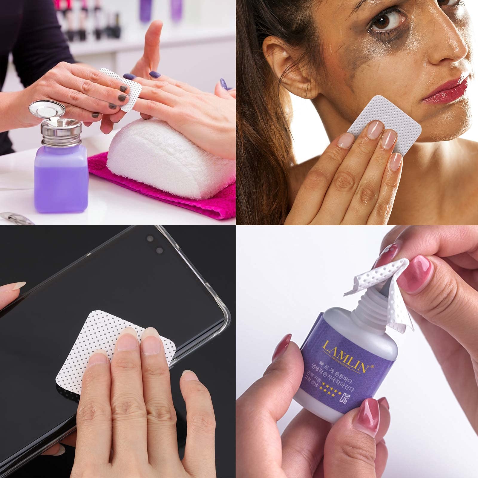1000 toallitas de uñas de gel sin pelusas, removedor de esmalte de uñas, almohadillas de algodón, extensiones de pestañas, pegamento de limpieza 7