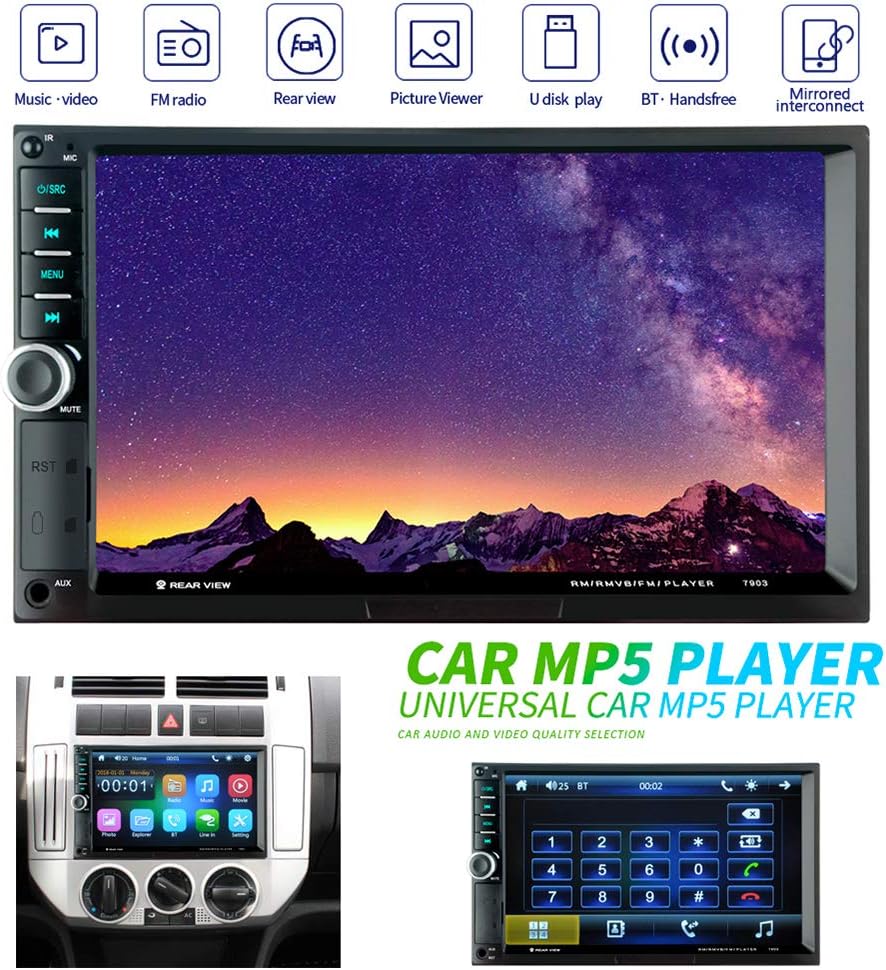 Double Din Car Stereo, LUCKYDIY 7 inch HD 1080P Touch Screen In Dash Car Radio, MP5 Player Supports Reversing Images/Mirrorlink/Bluetooth Handsfree/FM/USB/TF/Remote Control+Delicate Colorful Buttons