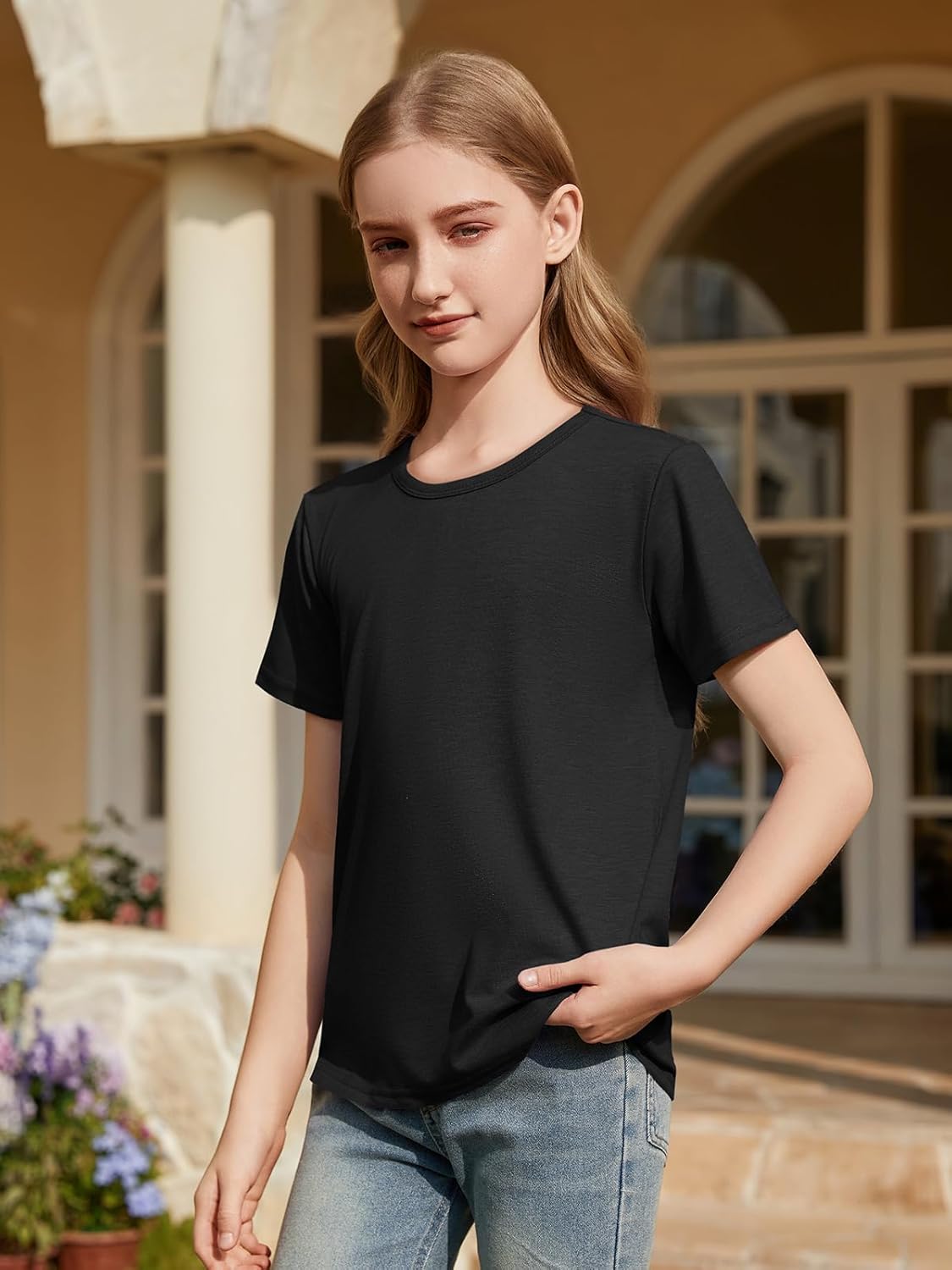 ZDC Girls Short Sleeve T Shirts Kids Crewneck Summer Tops Basic Tees 5-14 Years - Image 3