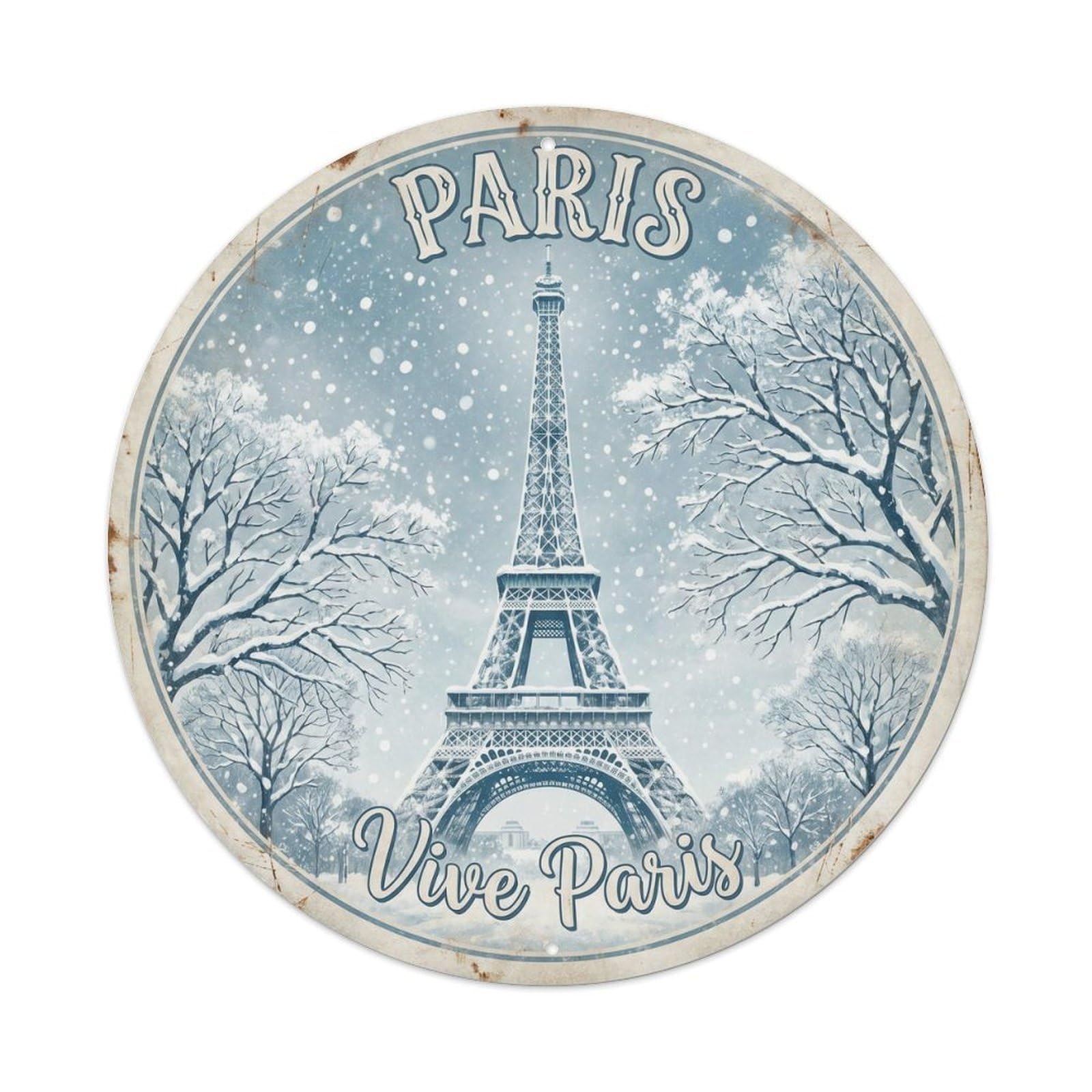Vintage Travel Paris Tower Winter Metal Tin Sign Plaque
