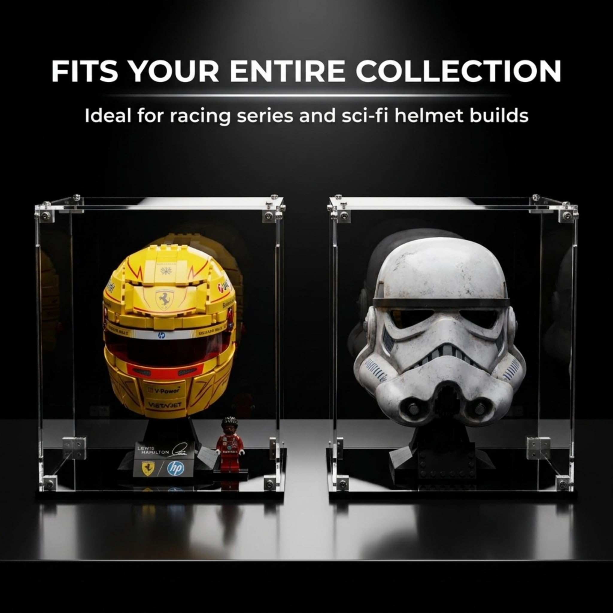 Gazeta akrylowa kompatybilna z LEGO Lewis Hamilton Kask 43022 – kompatybilna z LEGO Charles Leclerc Kask 43014 – trwała ochronna gazeta, pyłoszczelna gazeta ochronna