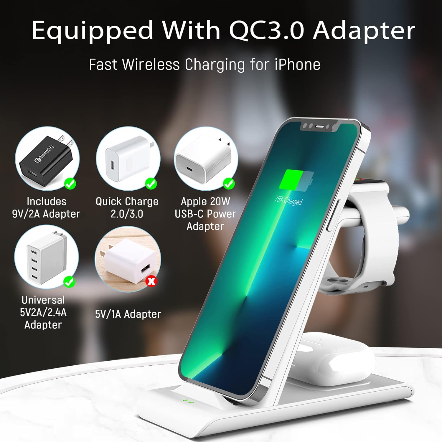 HATALKIN 3 in 1 Wireless Charging Station Compatible for Apple Products Multiple Devices Apple Watch 7 SE 6 5 4 3 iPhone 13 12 11 Pro Max/X/XS/XRSE/8 Plus AirPods 3 / Pro/2 Fast Wireless Charger Stand : Cell Phones & Accessories