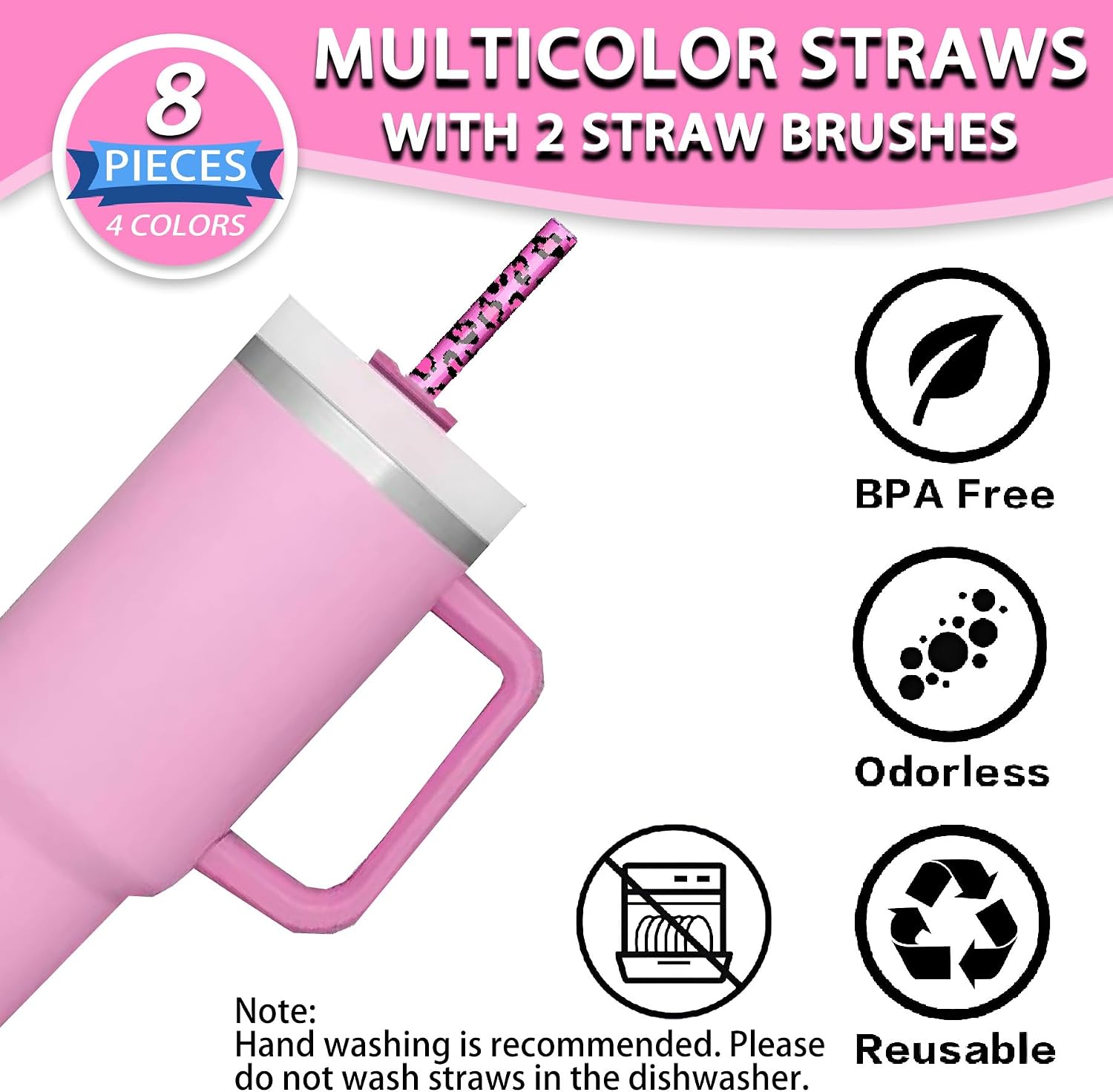 LEDUO 8 Replacement Leopard Thick Straws for Stanley Owala 40oz 30oz 64oz