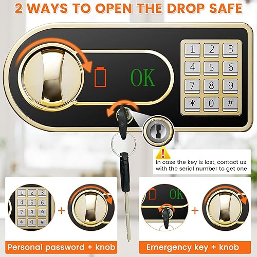Miniatura 5 de Caja de seguridad ignífuga extragrande de 7.5 pies cúbicos para negocios, caja fuerte antirrobo con ranura para caída, teclado digital, llave de