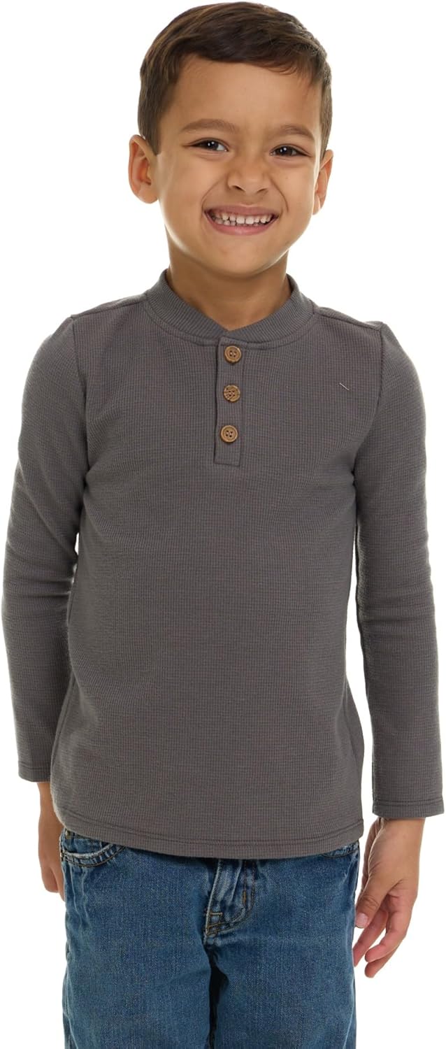 Cudlie 5-Pack Boys' Henley Long Sleeve Shirts – Soft Cotton Blend Toddler Tops, Everyday Basics, Size 12M - 4T - Image 3
