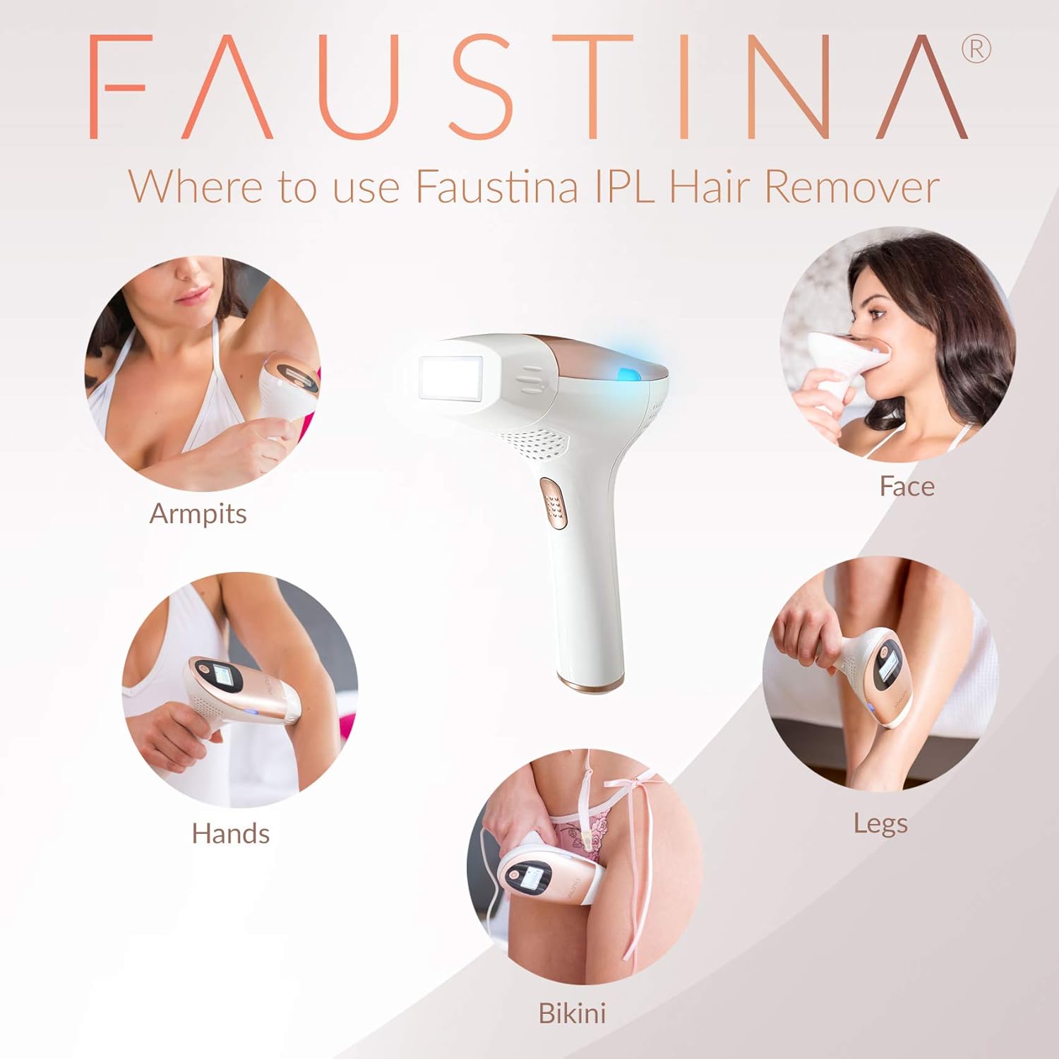 Faustina 3-in-1 IPL Hair Removal Device (3 Lamps, 1,500,000 Shots) Permanent Results for Face & Body, 5 Energy Levels