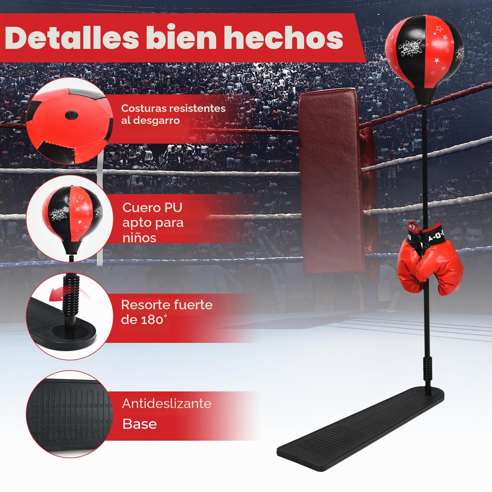 KOMFOTTEU Saco de Boxeo con Altura Regulable de 85 a 130 cm, Punchingball de Pie con Pedal, Pelota de Boxeo con Guantes de Boxeo y Bomba, Set de Boxeo para Niños Más de 3 Años