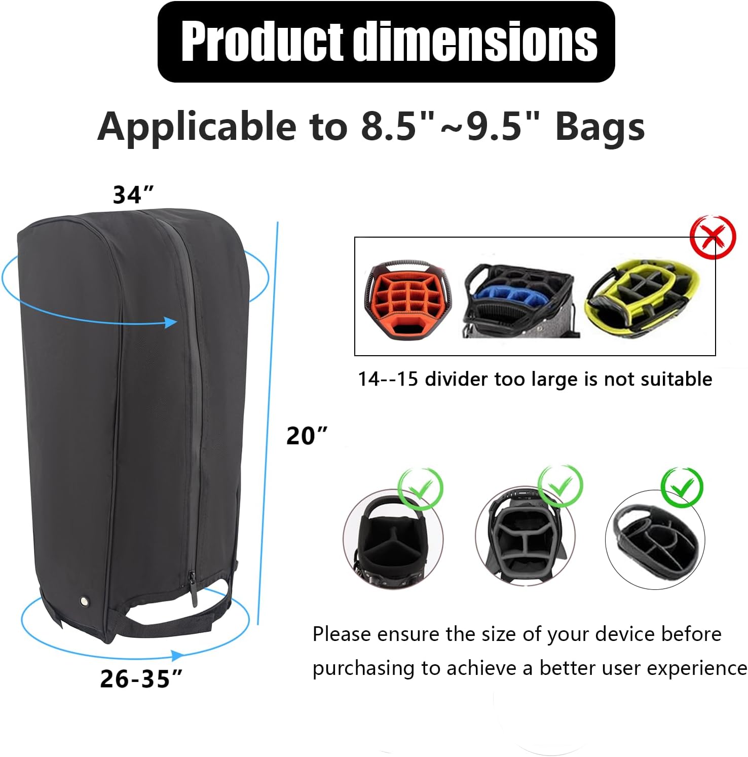 Golf Bag Cover,Golf Bag Rain Hood,Club Waterproof Covers Accessories Caddy Head Protector,Accessory Zipper Protective Dustproof Top Rainproof for Mens Women Golfer,Tour,Stand Bags (Black Pro Edition)