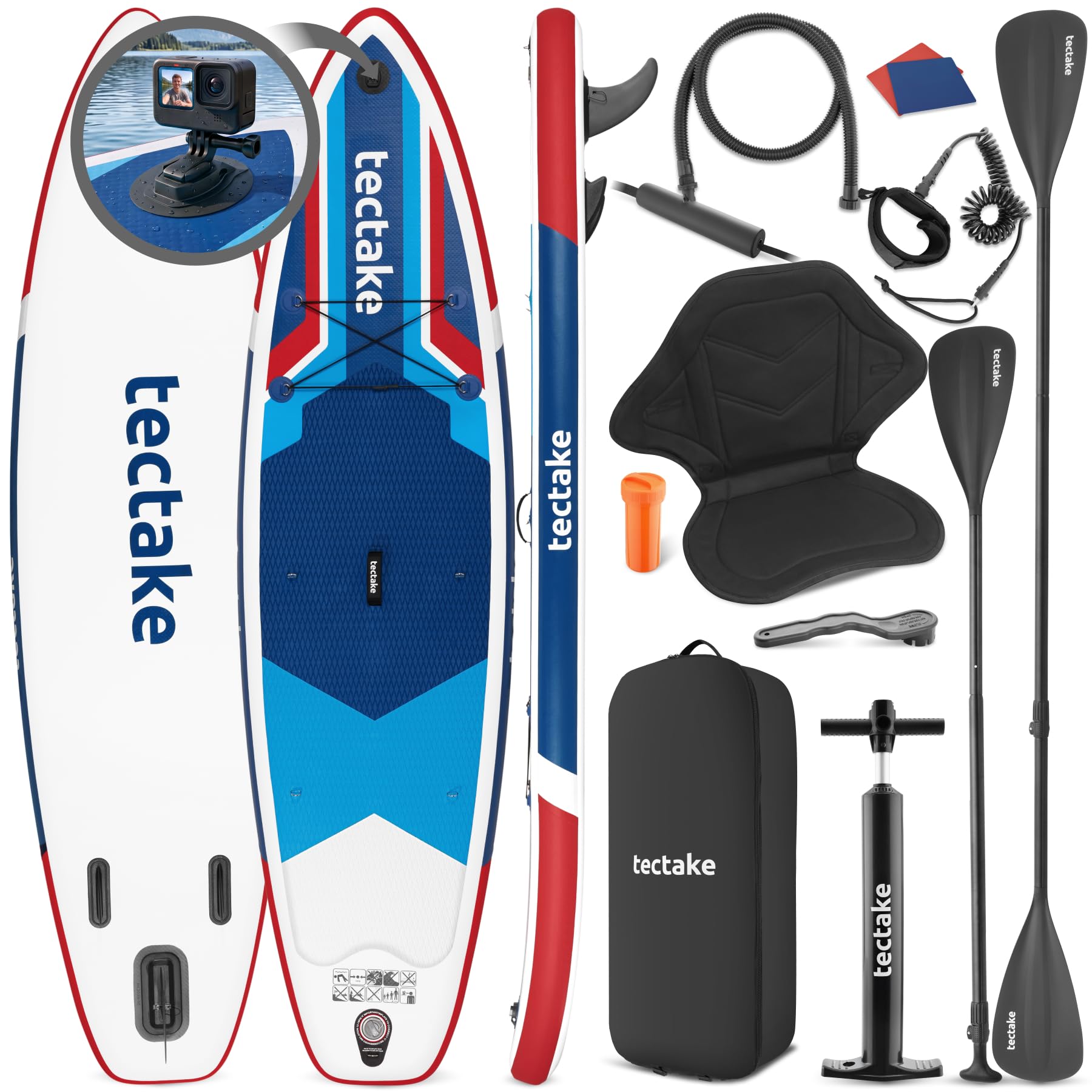 tectake® Stand-Up Paddle Board, 320 cm, aufblasbar, Kajak-Sitz, rutschfest