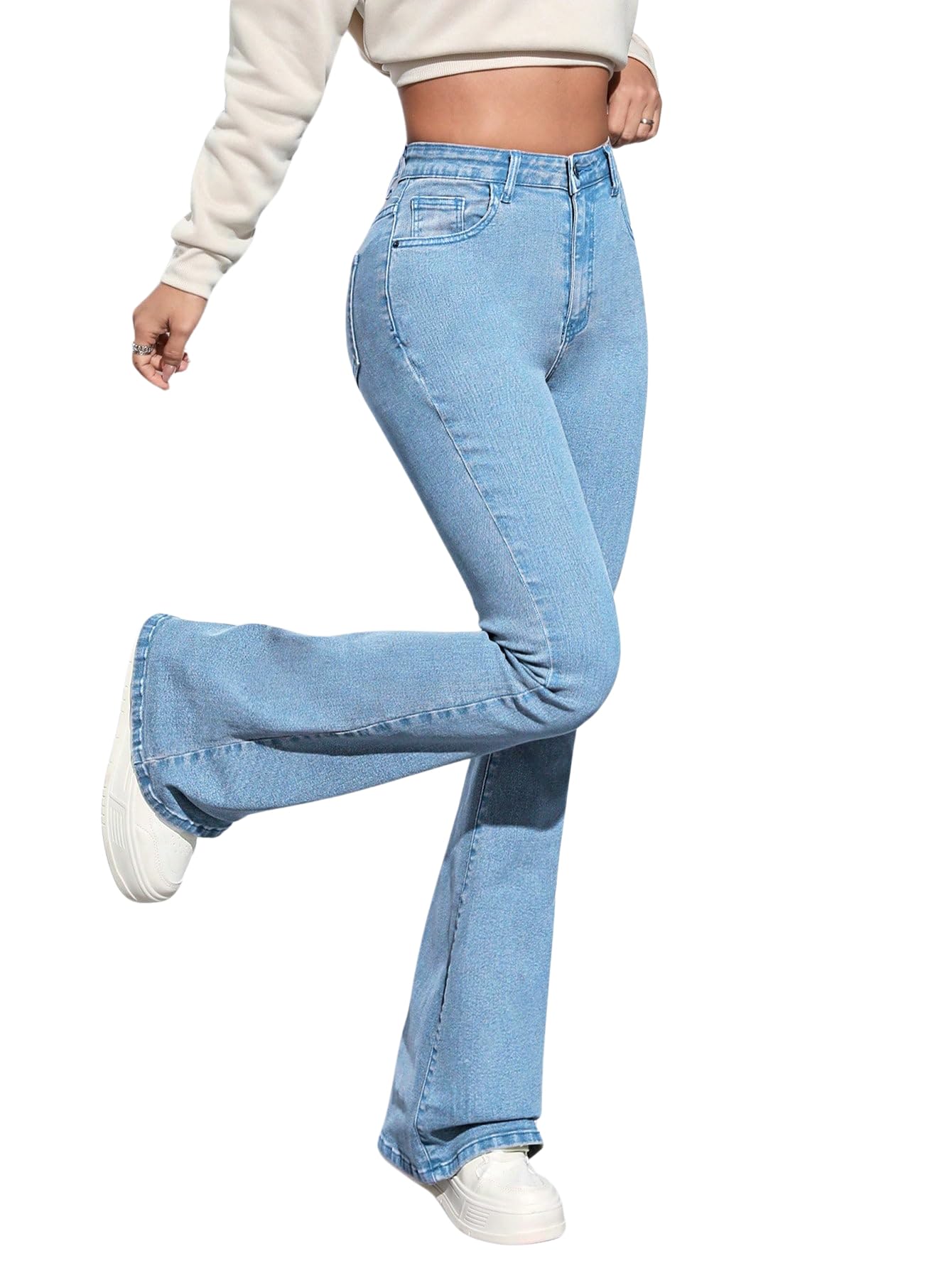 Solid Low Waist Bootcut Denim Jeans for Women's & Girls'-image-4