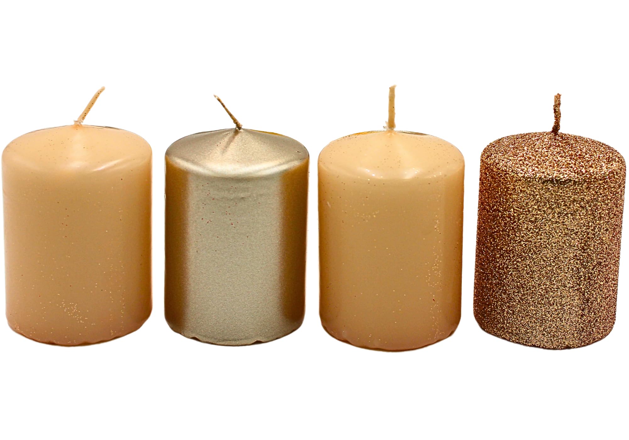 Dekohelden24 Advent Pillar Candles, Bronze-Beige Cappuccino, Pack of 4, 5 x 5 x 7 cm - for Advent Wreath and Table Decor