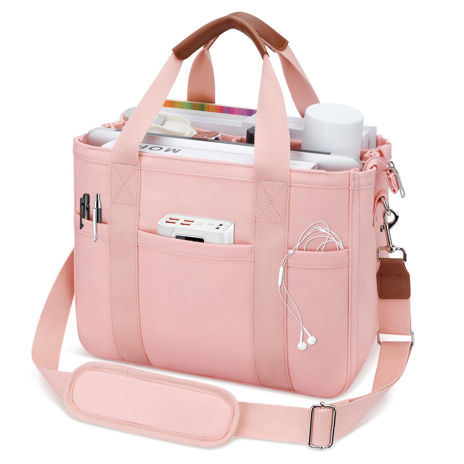 KKXIU Canvas Tote Bag for Women with Zipper and Compartments Crossbody Large Bible Messenger Purse Bag With Pockets | Canvas, with Zipper, and