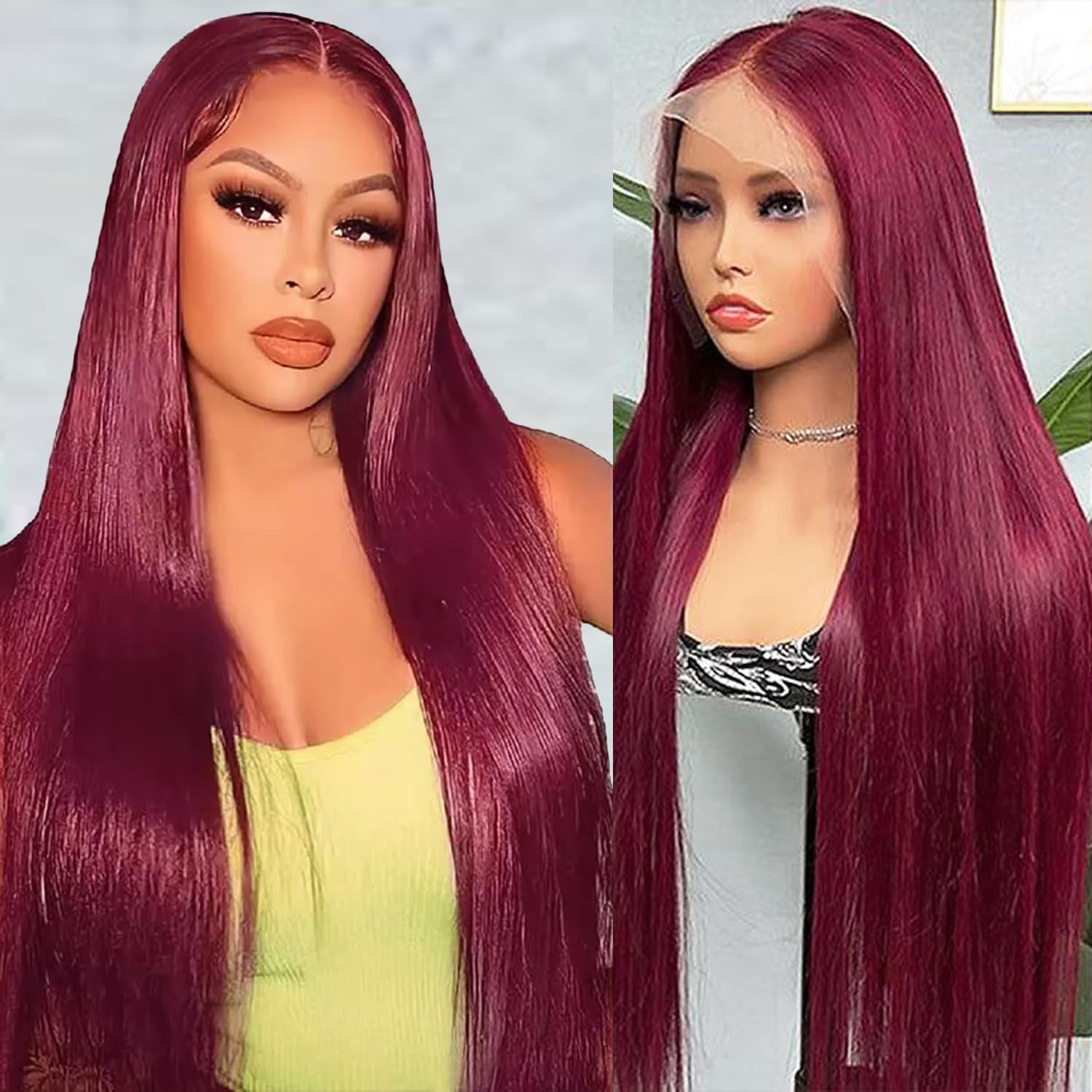 PiPiHA 99j Burgundy Lace Front Wigs Human Hair 28 Inch Straight Lace Front Wigs Human Hair Pre Plucked 13x4 HD Glueless Red Human Hair Wigs For Women