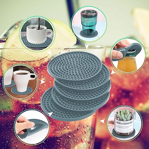 Miniatura 3 de Posavasos de silicona para bebidas 8 unidades, posavasos de silicona para bebidas con soporte, tapete para bebidas antideslizante y antiadherente,