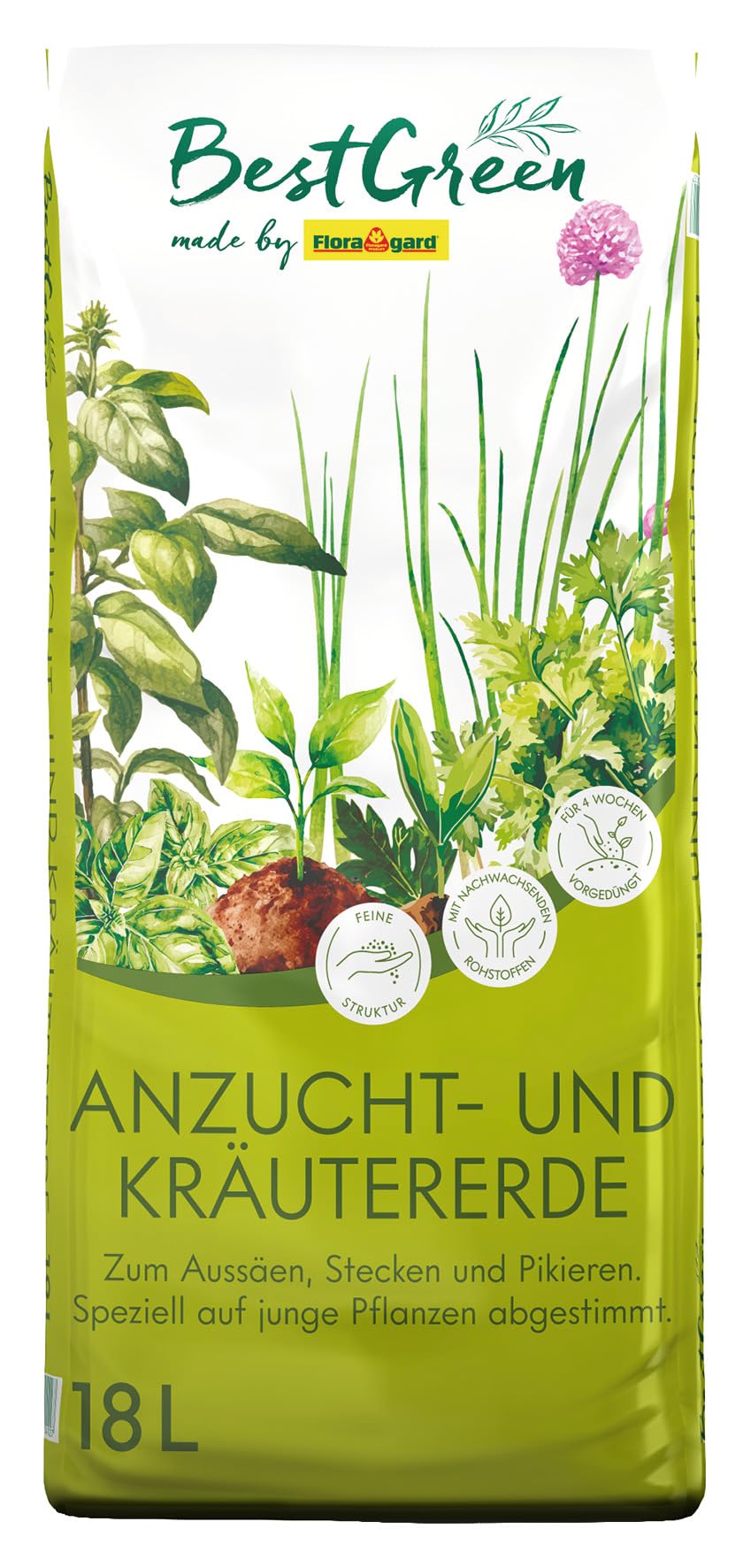 BestGreen Anzucht- & Kräutererde 18 L – torfreduzierte Anzuchterde mit lockerer, feiner Struktur für Aussaat, Kräuter & Jungpflanzen – optimale Keimung & kräftige Wurzelbildung