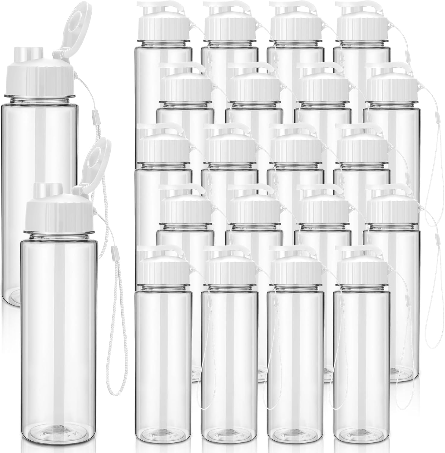 Mifoci 20 Pieces Water Bottle Bulk 17 oz Plastic Water Bottles Bulk Gym Sports Adults Reusable Large Bottles with Leak Proof Flip Top for Party Outdoor(Regular Style,White)