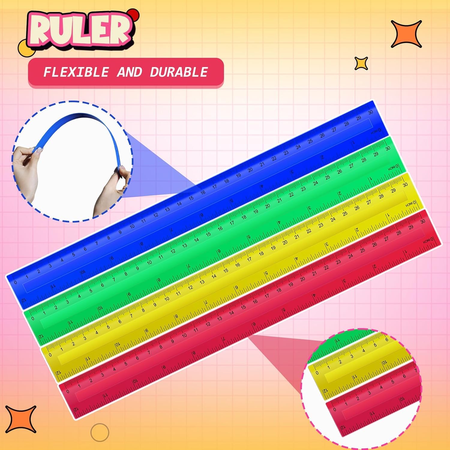 Reglas De Plástico 12 Pulgadas a Granel Para Suministros Escolares Regreso a Clases, Regla Flexible Colores Surtidos Con Centímetros Y Estudiantes Educación Escolar, Niños
