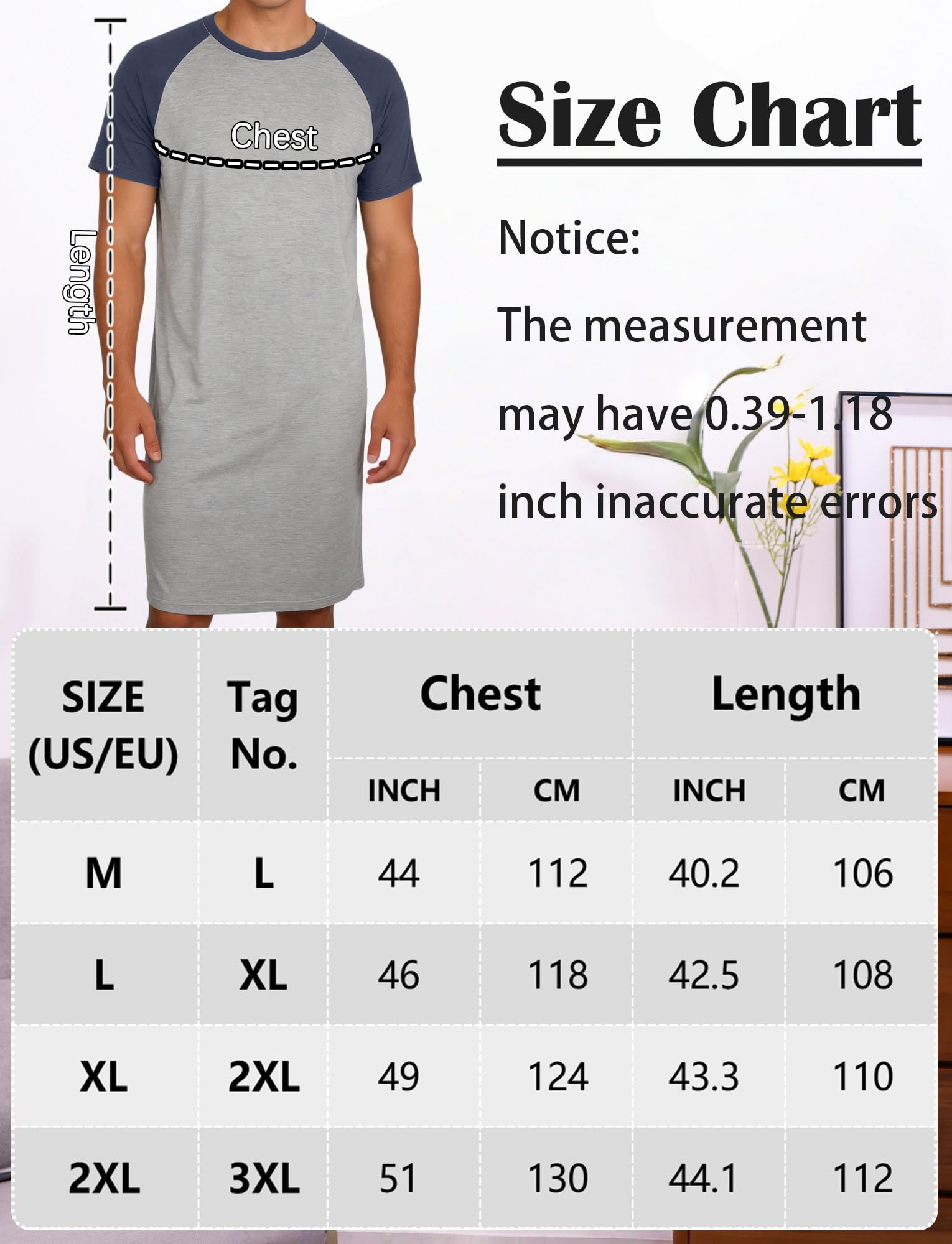 FEOYA Herren Nachthemd Langarm Schlafshirt Kurzarm Männer Einteiliger Schlafanzug Pyjamaoberteil Nachtwäsche Sleepshirt Pyjama Top