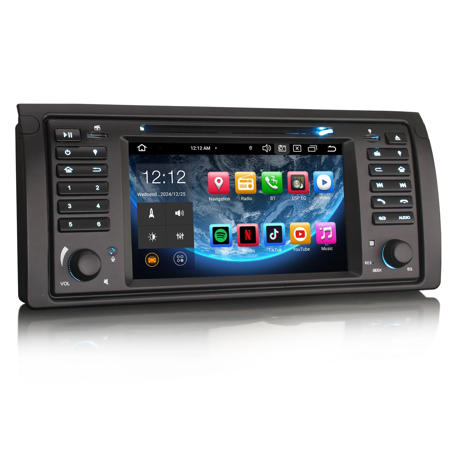 Erisin 7 Pulgadas 8-núcleo 4GB+64GB Android 14 Radio Coche GPS Navegador para BMW X5 E53 Estéreo de Automóvil Bluetooth CarPlay Android Auto DSP Dab+ WiFi RDS USB FM CD DVD Pantalla táctil IPS SWC