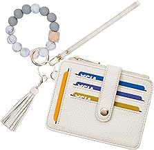 Airkit Wristlet Wallets for Women, Keychain RFID Blocking Credit Card Holder, Small Girly Wallet with Bracelet, Silicone Beaded Tassel Key Ring Card Holder
