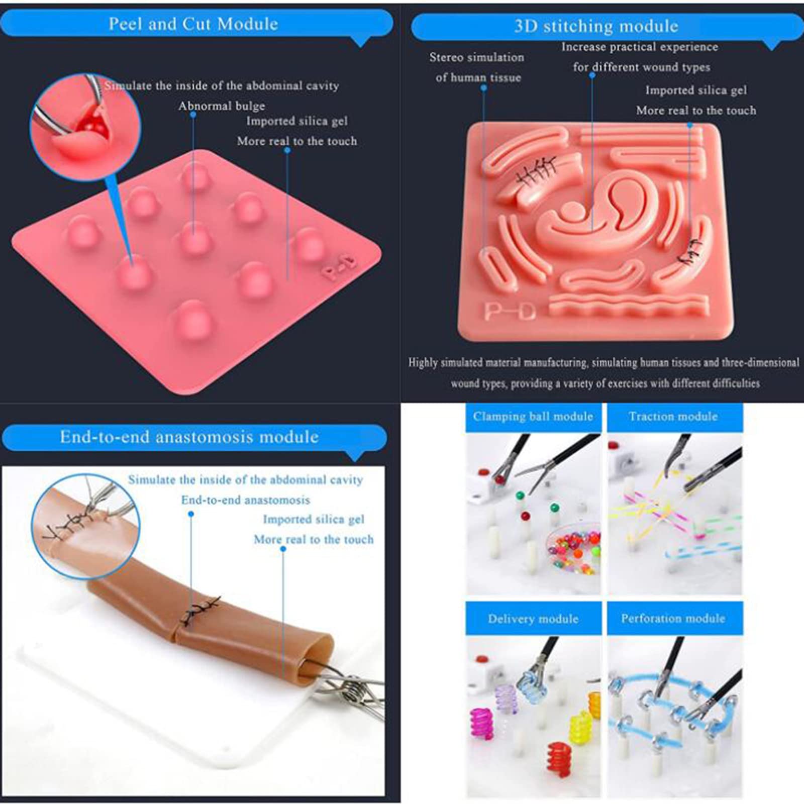 Simulateur de Chirurgie Laparoscopique,Kit de Simulateur de Chirurgie,6 Modules de Formation Et 4 Outils Chirurgicaux, pour Les éTudiants en Soins Infirmiers pour La Formation à l'enseignement