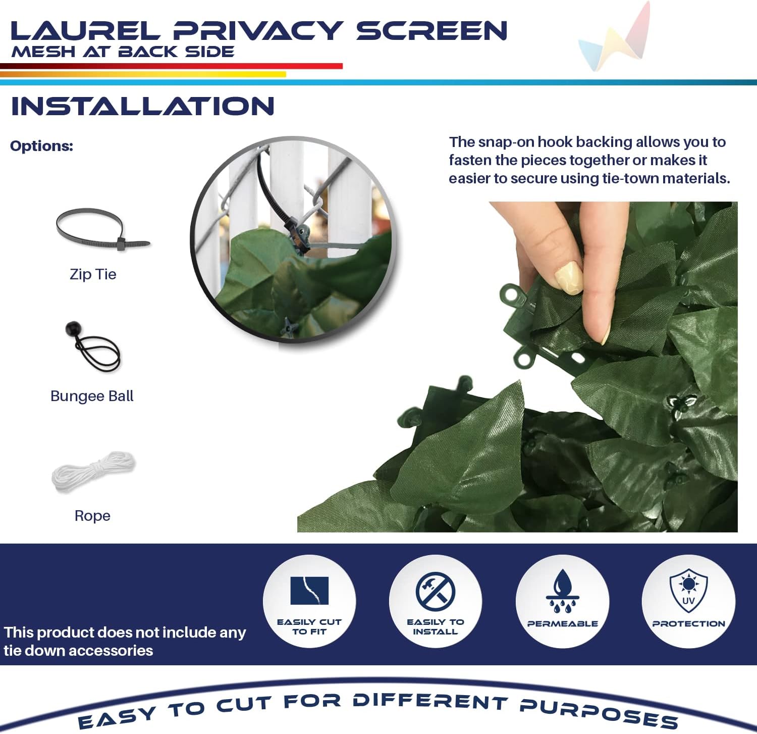 Windscreen4less 39"x117" Faux Leaf Privacy Fence Screen Artificial Laurel Leaves Fence Cover Wall Decoration for Patio Porch Deck Balcony Yard Indoor Outdoor (Dark Green)