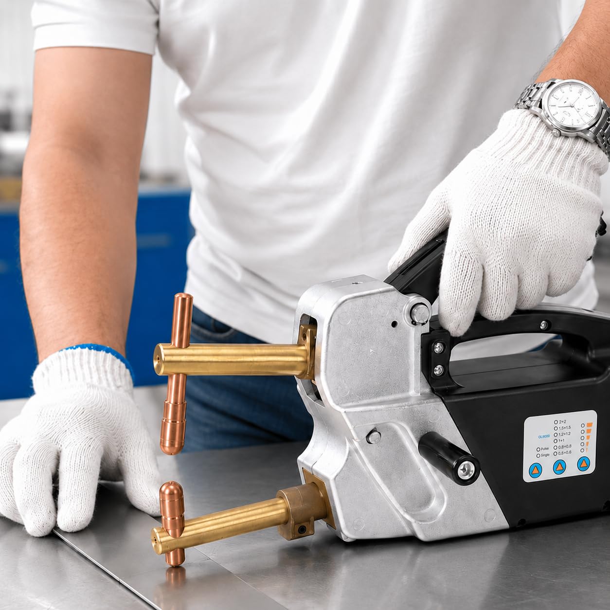 Soldadora eléctrica automática para reparación de chapas, acero suave y acero inoxidable