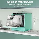 AIRMSEN TDQR03 Countertop Portable Dishwasher, Compact Mini Dishwasher with 5-Liter Built-in Water Tank and Air-Dry Function, 5 Washing Programs, Baby Care, Glass & Fruit Wash-Green
