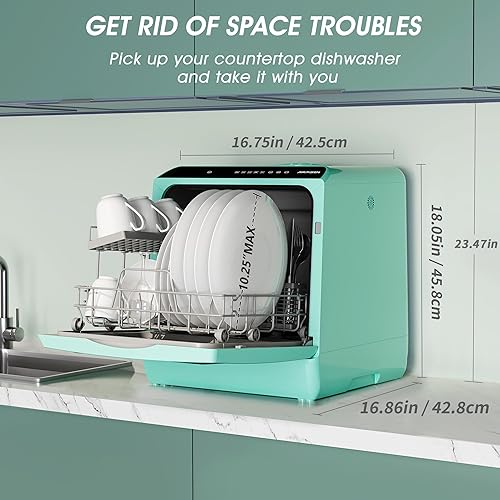 Miniatura 2 de AIRMSEN Lavavajillas portátiles para encimera, 5 programas de lavado, mini lavavajillas con tanque de agua integrado de 5 L y puerta de vidrio de