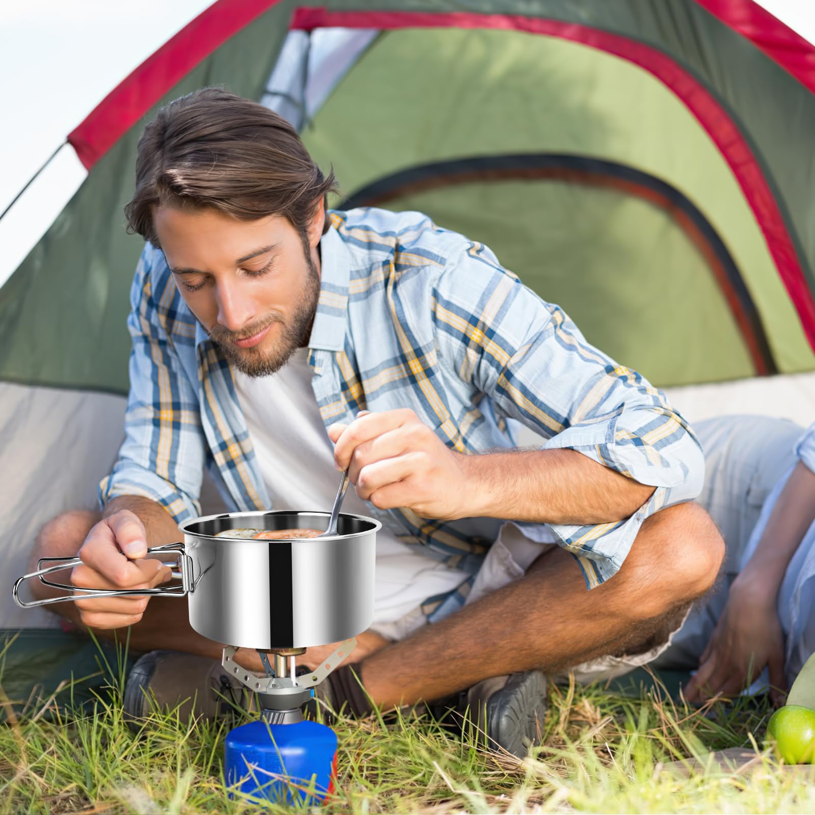 Kit Cuisine Camping Onherm 15 Pièces - Réchaud + Casseroles + Ustensiles - Pour 1-2 Personnes