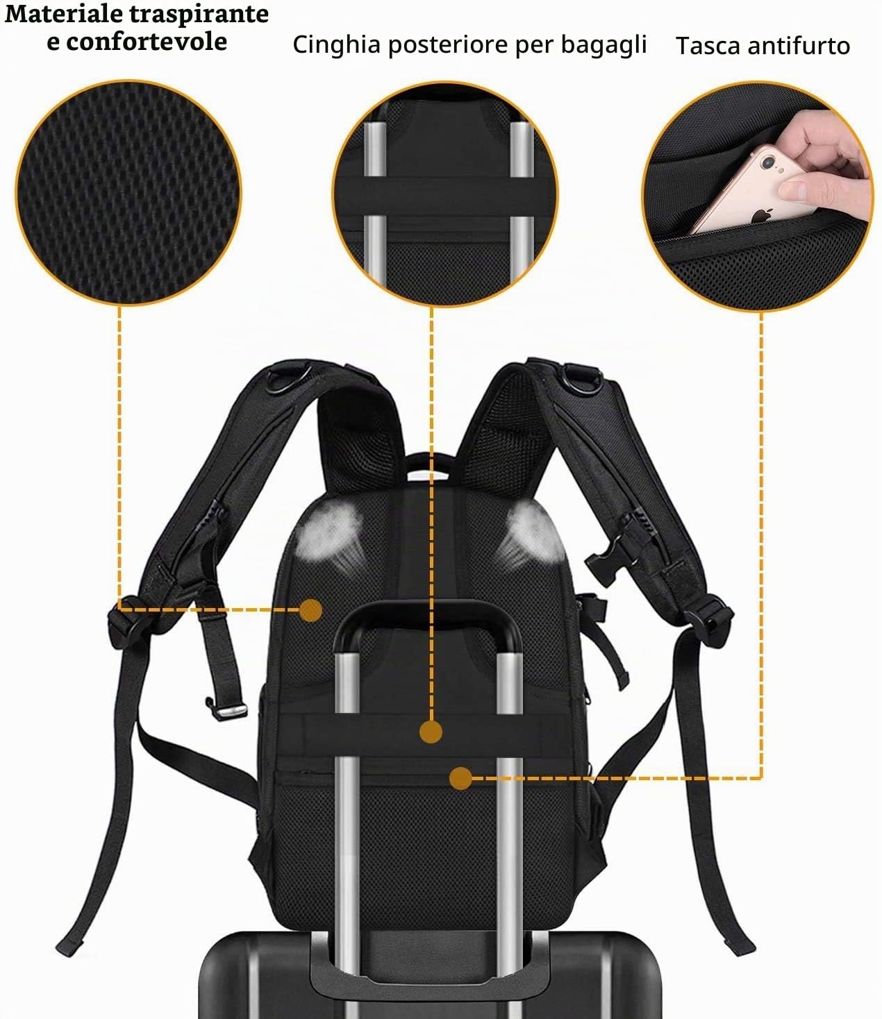 MOSISO Zaino Fotocamera,DSLR/SLR Inserisci Protezione Fotografia Borsa | Fotografica Pieno Aperto Impermeabile Custodia con Holder Tripod&Vano Laptop Compatibile con Canon/Nikon/Sony,Nero