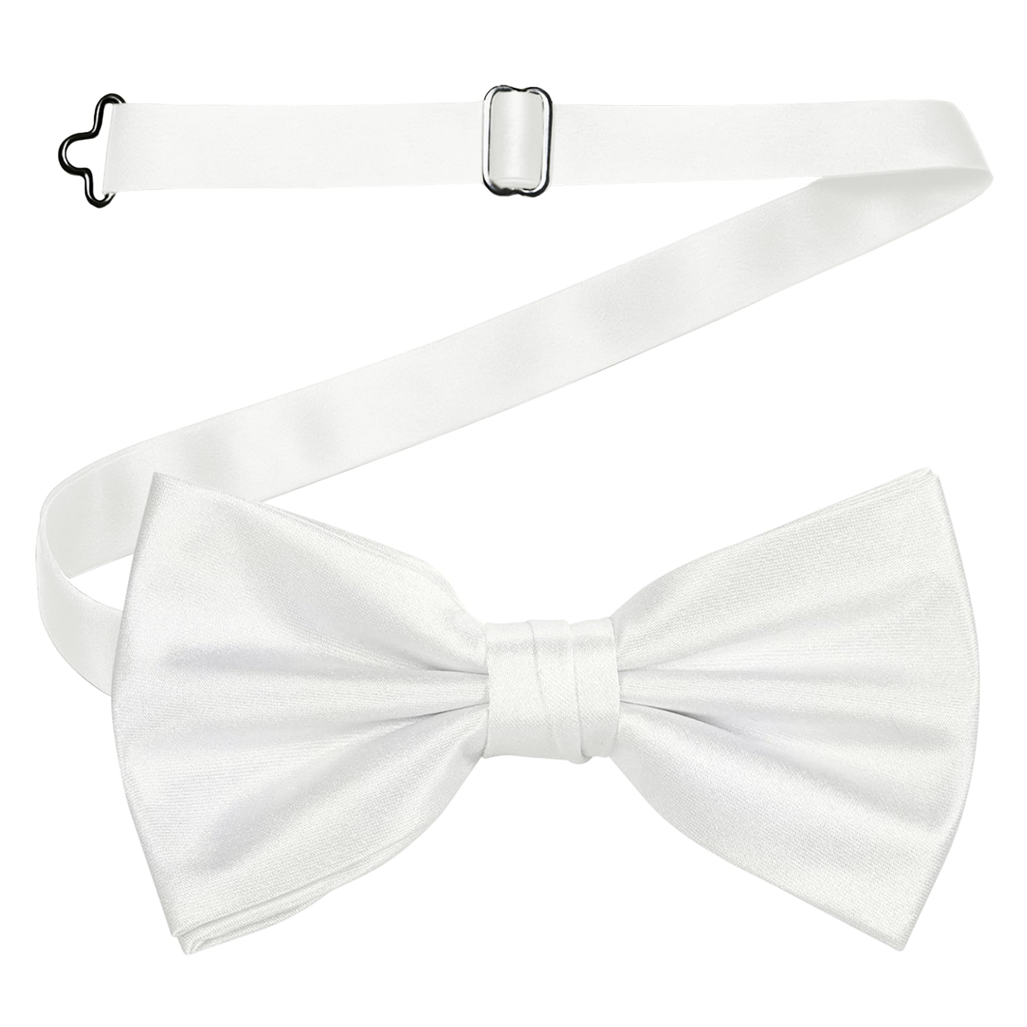 WedDecor Classy Pretied Adjustable Bow Tie Satin Butterfly Neck Stylish Bowtie Solid Colour Tuxedo Men Women Kids Formal Casual Fashion Accessory, White