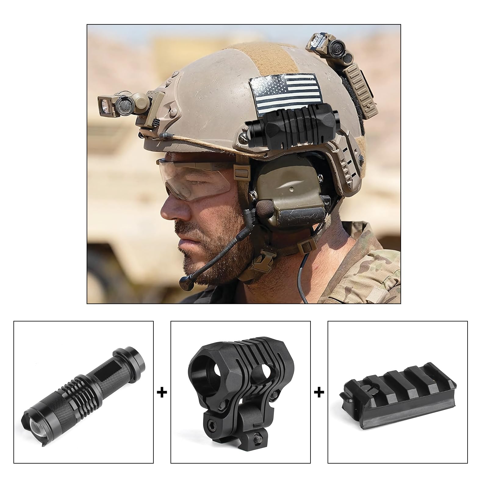GLECTICAL Tactical Helmet Flashlight,120Lumen Mini Tactical Torch with Strong/Low/Strobe Light, Fits on Arc Rail Helmet - Image 2