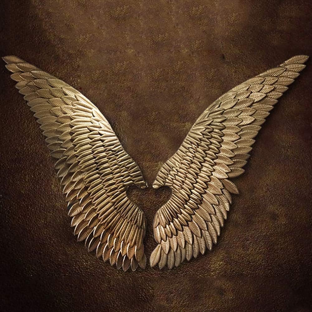 FUSKANG Golden Wing Sculpture Wall Decoration,A Pair Angel Wings Vintage Loft Wrought Iron Garden Bar Coffee Christmas Wall Hanging Sculptures