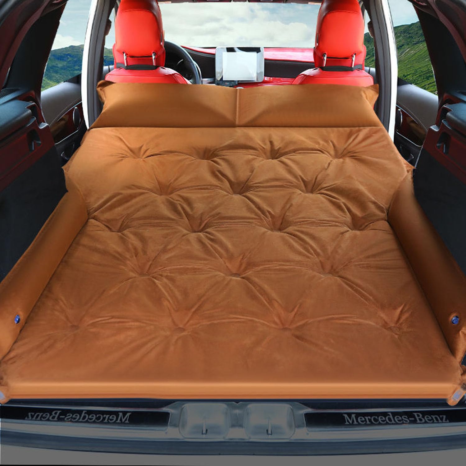 Materasso Gonfiabile per Auto per Talisman Koleos Scenic Kadjar Clio 4 Captur Escape Latitude Fluence,Materassino Floccata Portatile Pieghevole Letto Aria Multifunzionale Airbed,A-Brown