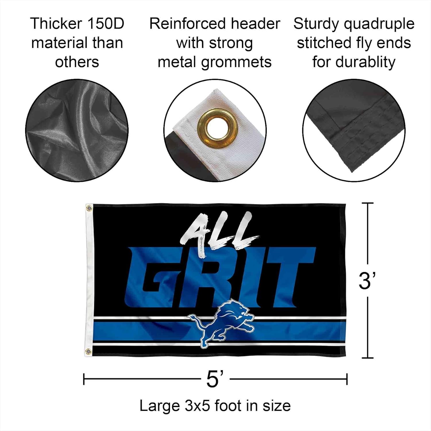 WinCraft Detroit Lions All Grit Large 3x5 Flag - Image 2