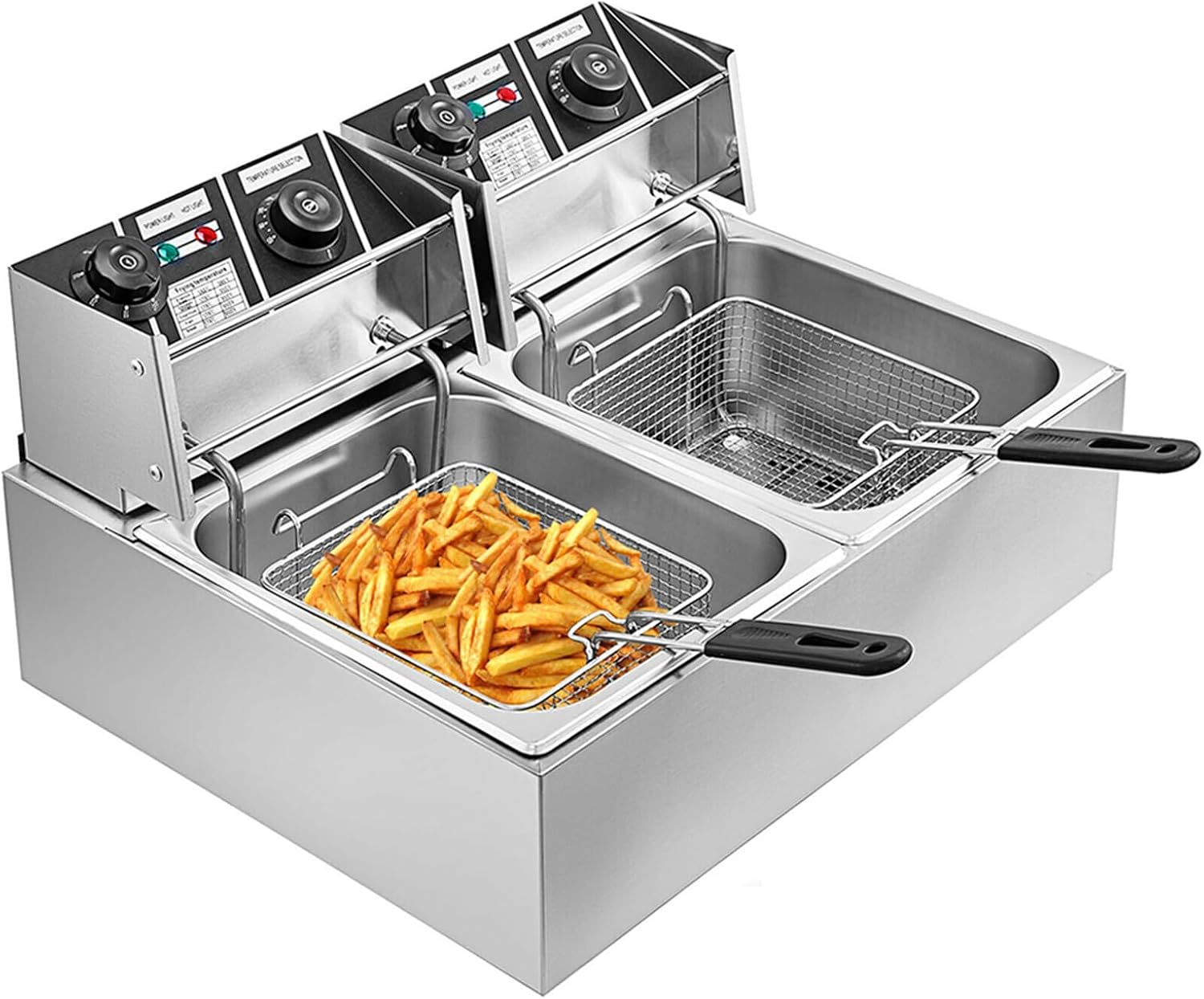 Electric Double Deep Fat Fryer, 5000W Stainless Steel Commercial Deep