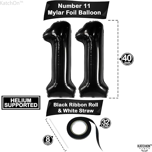 Miniatura 2 de KatchOn, Globo negro del número 11  Gigante, 40 pulgadas  Globos negros 11 para decorar cumpleaños de 11 años para niños  Globos negros del número