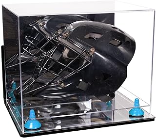Better Display Cases Acrylic Catcher Mask Display Case with- Large Rectangle Box Mirror Case, Blue Risers, Wall Mount and Mirror Base 14.5
