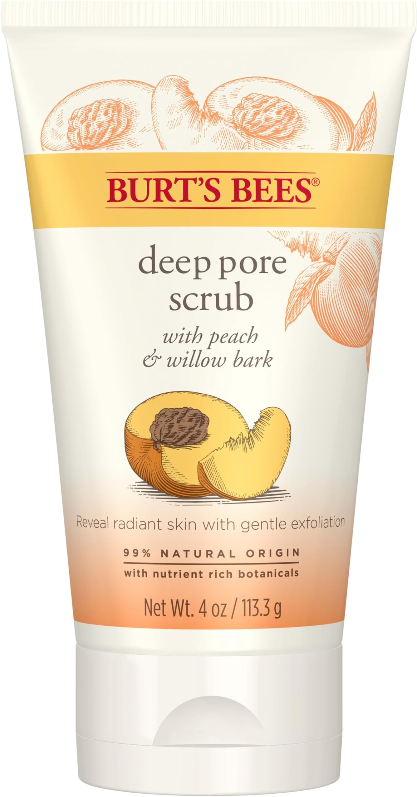 Natural Peach and Willow Bark Deep Pore Exfoliating Facial Scrub – 1 x Tube 110 grams