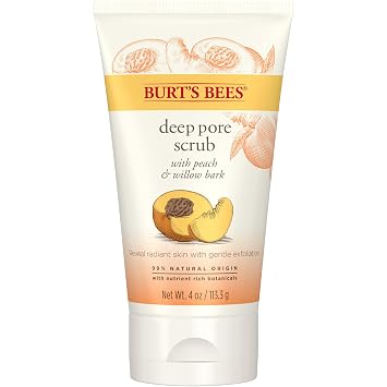 Burts Bees Peach and Willow Bark Deep Pore Exfoliating Facial Scrub, 4 Oz Package May Vary