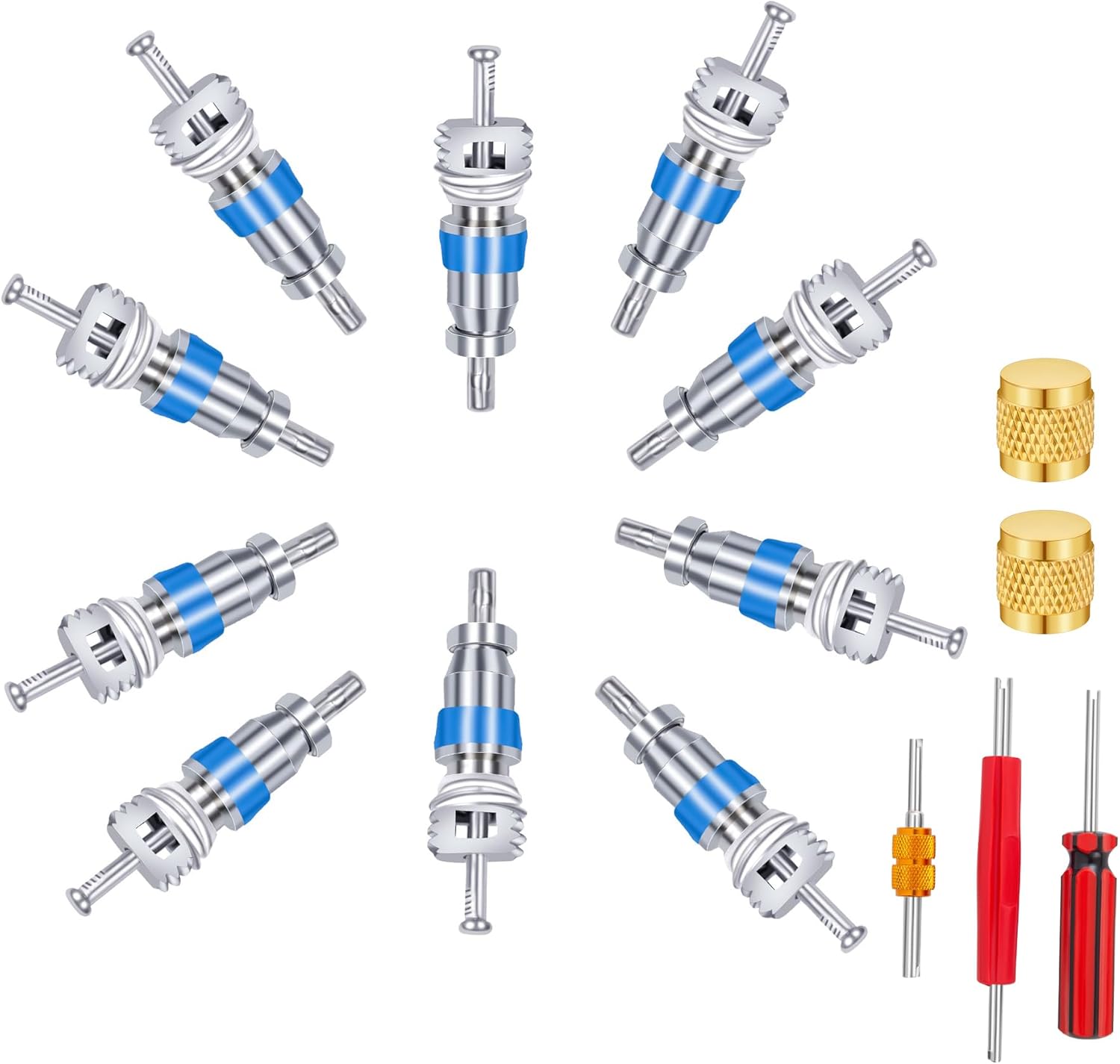 55 PCS Air Conditioning Valve Core Kit for R22 R410 R32+1/4 Flare Cap with Single&Dual Heads Valve Core Remover Installer Tool, HVAC Replacement Part for Refrigeration Systems and Air Conditioning