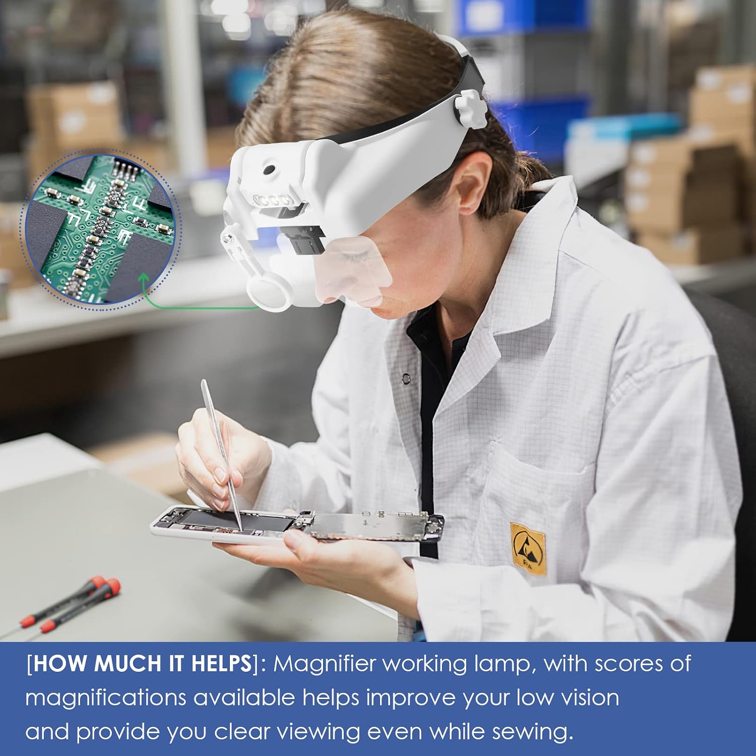Headband Magnifying Glass with Light, Head Mount Magnifier Glasses Visor Handsfree Reading Magnifying Glasses for Close Work, Jewelers loupe, Sewing, Crafts, Hobbies, Repair (1.0X to 14X)