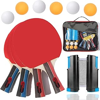 Professional PingPong Paddles Set- Portable Table Tennis Rackets,Balls and Retractable Table Tennis bat net PingPong Paddle and Table Game Accessories (4-Player Kid)