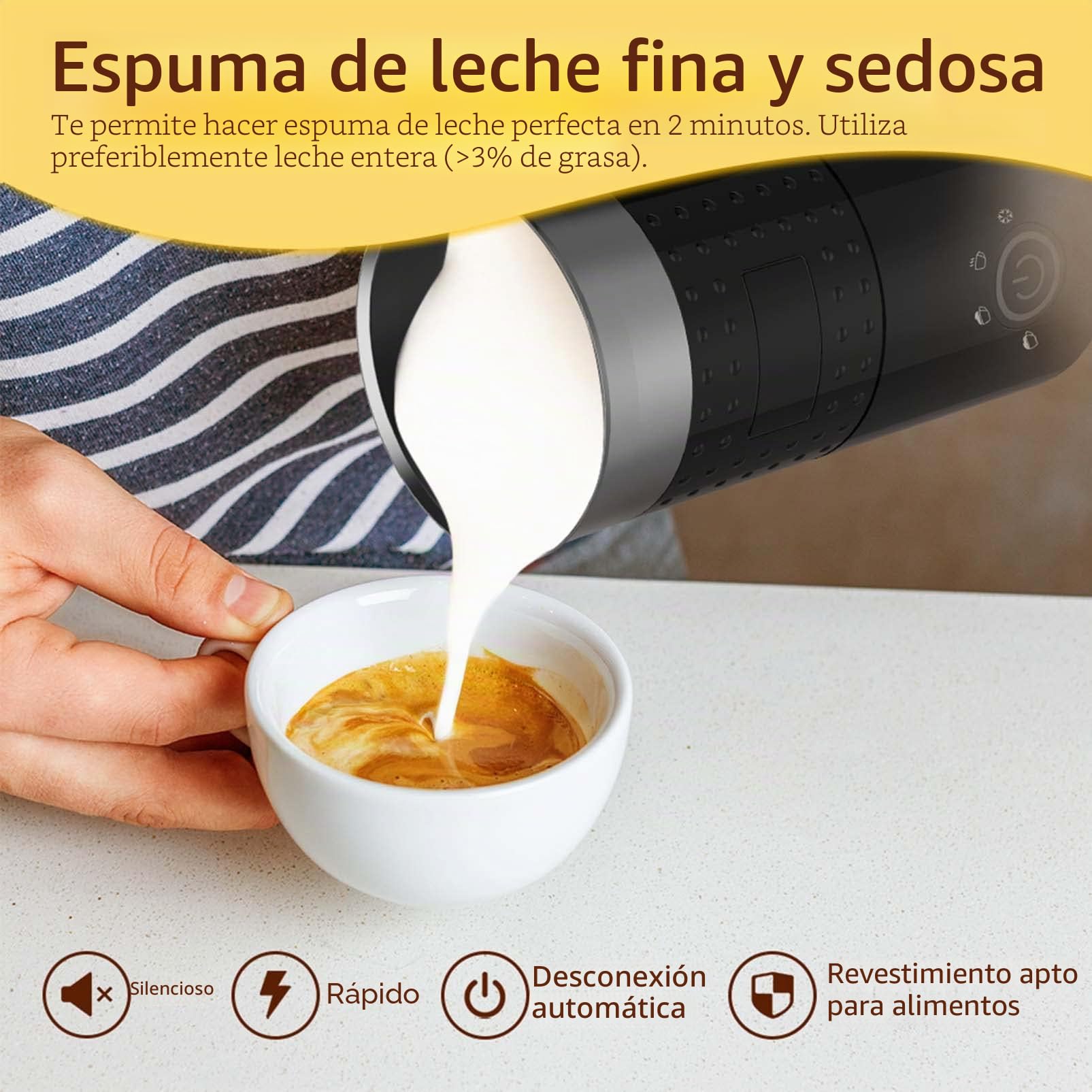 Espumador de Leche Eléctrico 4 en 1 – Espumador Automático de Leche de 300 ml de Gran Capacidad Vaporizador de Leche Silencioso para Espuma de Leche Fría Caliente Chocolate Caliente Latte Capuchino