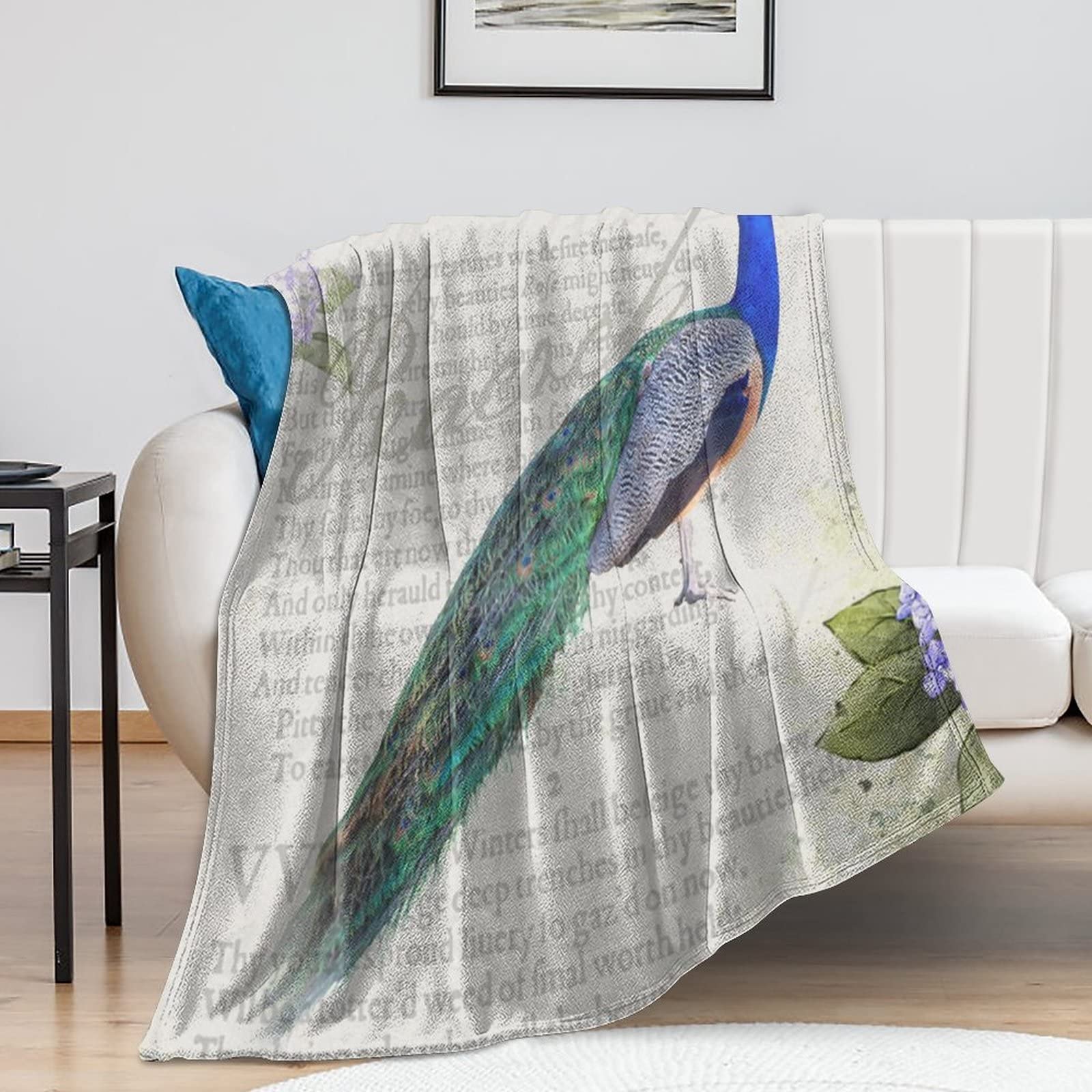 Couverture lit canapé paon antique plaid léger antistatique 152x203 cm