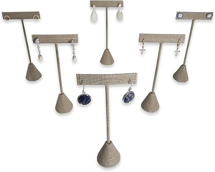 6Pcs Set Earring T Stand Display Set, Jewelry Display Stand for Showroom and Tradeshow Showcase Displays, various materials, 4 1/2 H in; 5 3/4 H in; 6 3/4 H in Grey Linen
