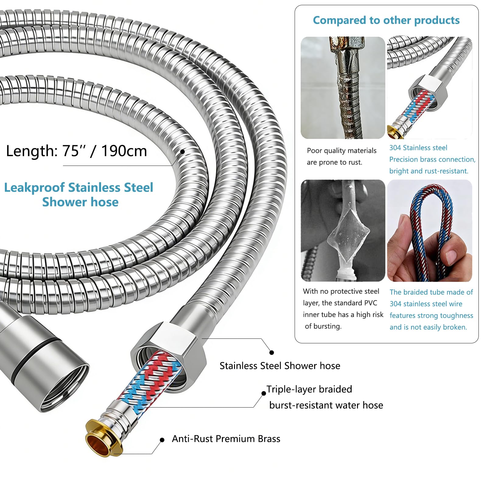 Filtered Shower Head with Handheld - High Pressure 6 Spray Modes Showerhead with Filters, Shower Head With Movable Bracket & 75" Anti-Burst Hose | 12 Replaceable Water Softener Filters for Hard Water — view 8